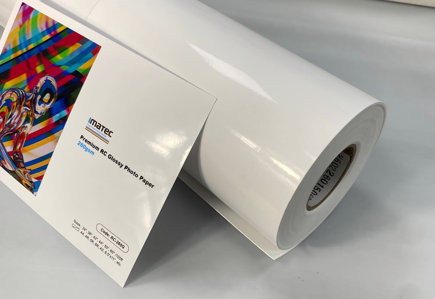 Rouleau de papier photo brillant RC aqueux grand format 260 g/m²